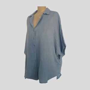 Rip Curl Blue Cotton Oversized Short Sleeve Casual Collared Shirt Top NWOT M